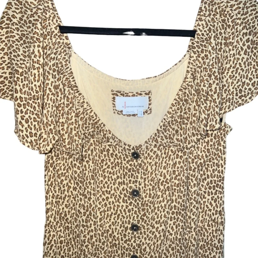 Anthropologie‎ mauve bolano leopard print safari midi button down dress